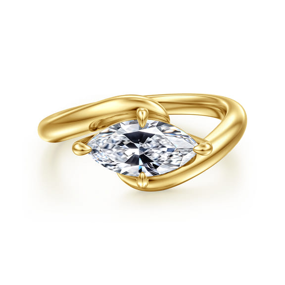 14K Yellow Gold Bypass Compass Prong Marquise Shape Diamond Engagement Ring