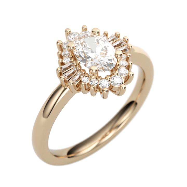 14K Rose Gold Halo Oval Diamond Semi-Mount Ring .19CTW.