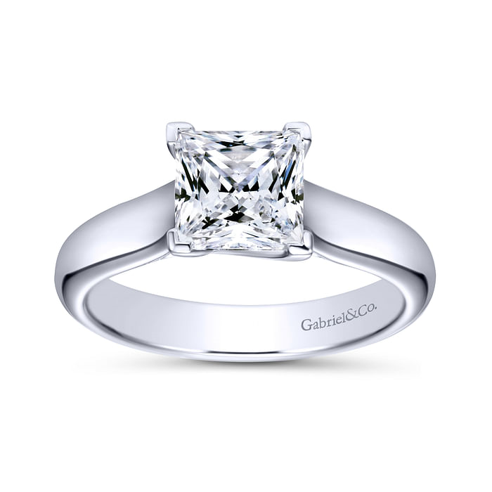 14K White Solitaire Wide Band Princess Diamond Semi-Mount Ring