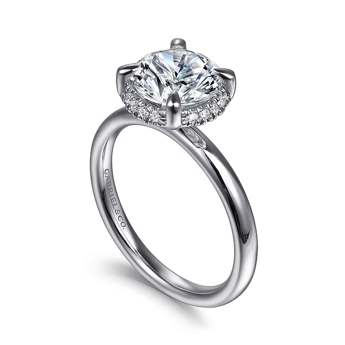 14K White Gold Halo Solitaire Round Diamond Semi-Mount Ring 0.08CTW.