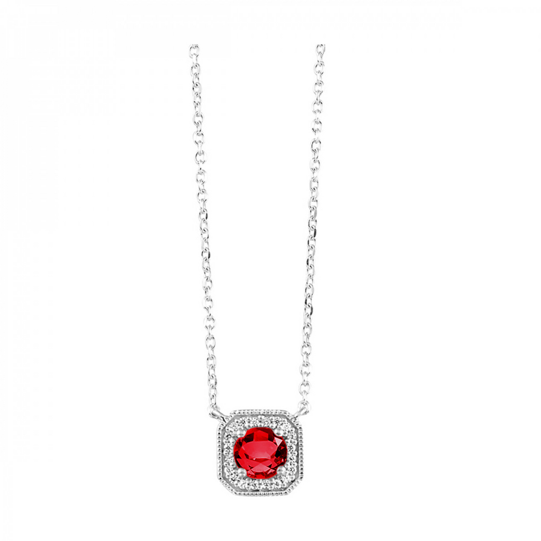 10K White Gold Natural Garnet Accented Pendant Necklace
