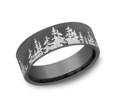 Dark Gray Tantalum Treeline Pattern Comfort Fit 8mm Wedding Band