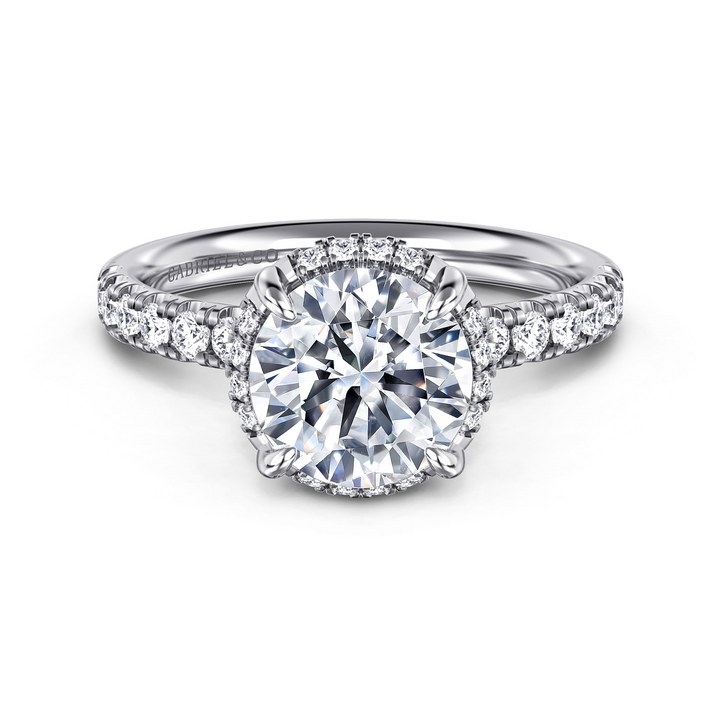 14K White Gold Halo Accented Round Diamond Semi-Mount Ring 0.41CTW.