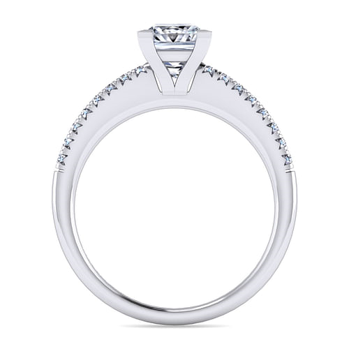 14K White Gold Straight Accented Princess Diamond Semi-Mount Ring CTW.