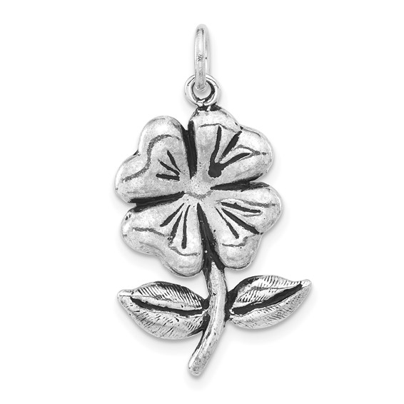 Sterling Silver Polished and Antiqued Flower Pendant