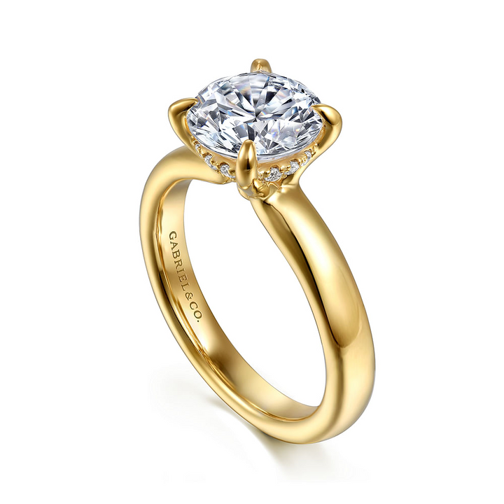 14K Yellow Gold Solitaire Hidden Halo Round Diamond Semi-Mount Ring 0.07CTW.