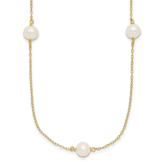 14K Gold Filled 7-8mm 5-Station Near-Round White Freshwater Cultured Pearl 18" Necklace