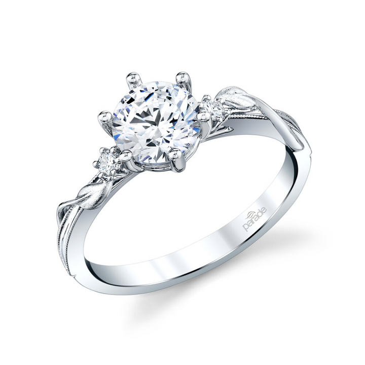 18K White Gold Round Leaf Diamond Engagement Ring (0.05 ctw)