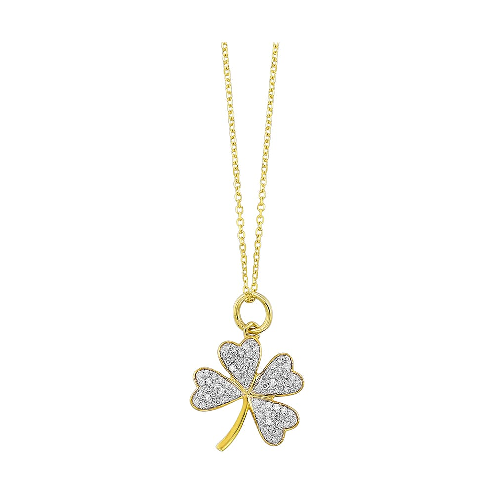 10K Yellow Gold Diamond Heart Pavé Clover Pendant (1/4 ctw.)