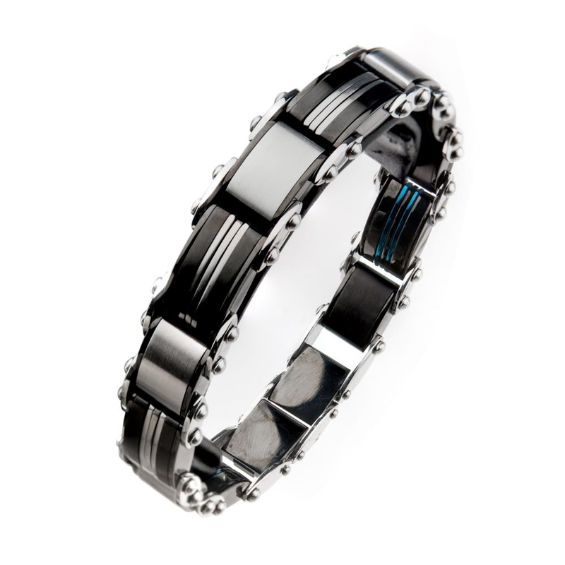 Men's Blue & Black Reversible Stainless Steel Bracelet
