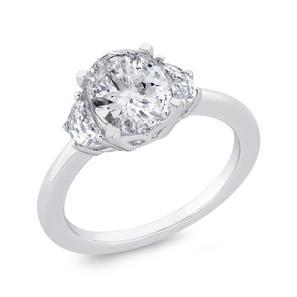 14K White Gold 3 Stone Oval Diamond Semi-Mount Ring .60CTW.