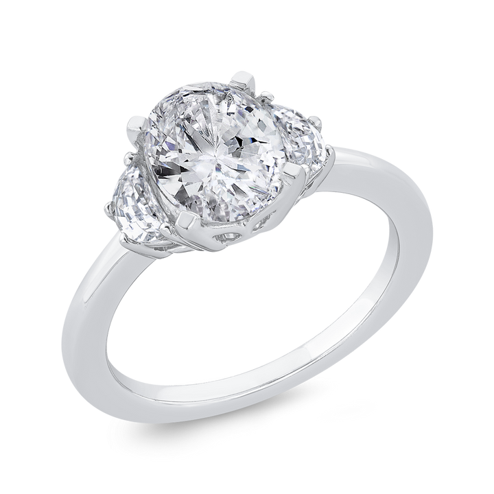14K White Gold 3 Stone Oval Diamond Semi-Mount Ring .60CTW.