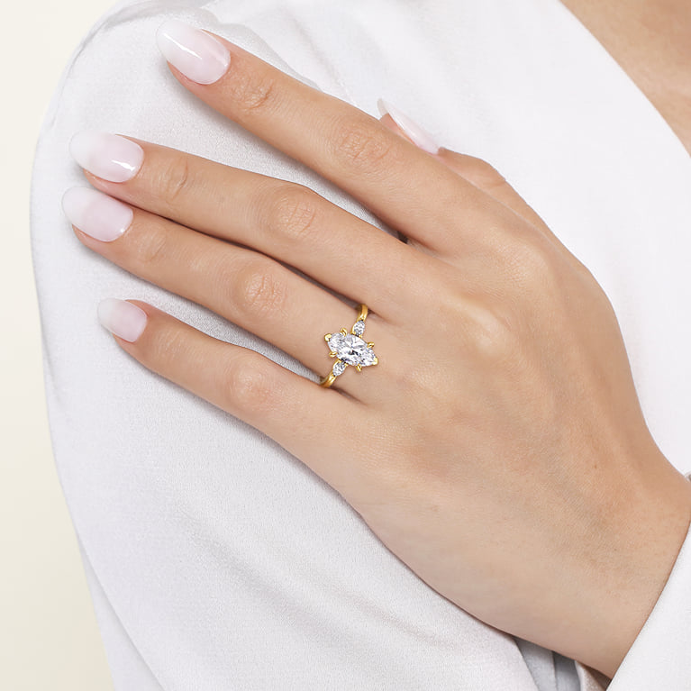 14K Yellow Gold Three Stone Marquise Engagement Ring Setting (0.17 ctw)