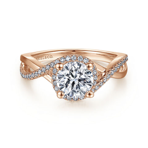 14K Rose Gold Twist Round Diamond Semi-Mount Ring .20CTW.