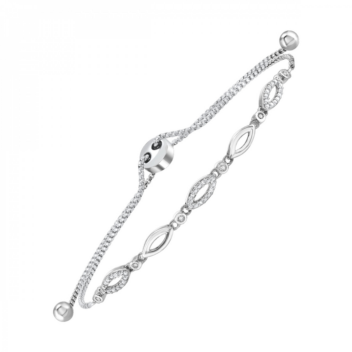 Sterling Silver .13CTW. Natural Diamond Bolo Bracelet