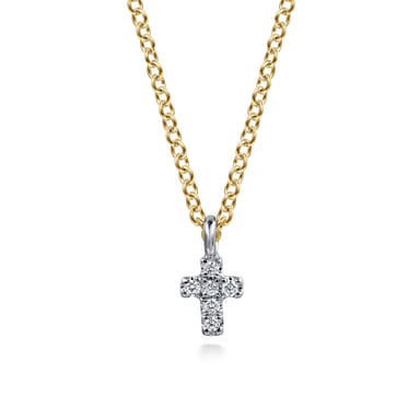 14K White & Yellow Gold Diamond Cross Pendant Necklace (0.03 ctw)