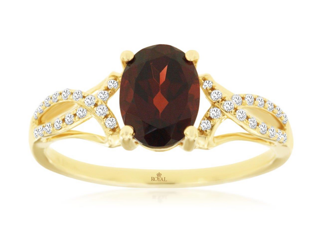 14KY .14 CTW DIA / GARNET RING