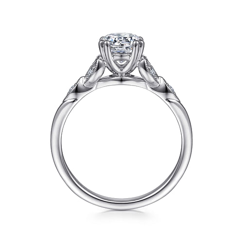14K White Gold Accented Floral Round Diamond Semi-Mount Ring 0.07CTW.