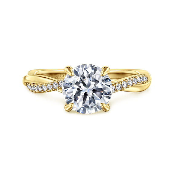 14K Yellow Gold Round Twisted Diamond Engagement Ring