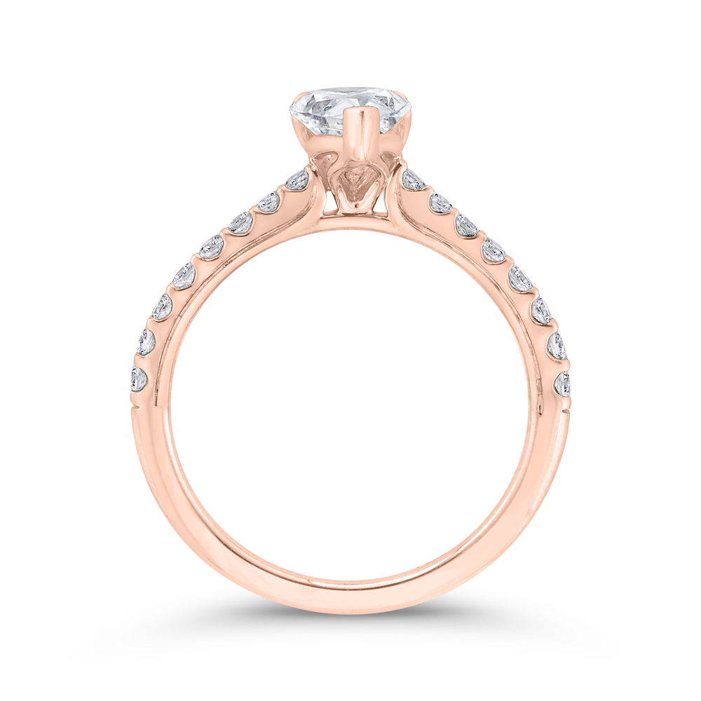 14K Rose Gold Straight Accented Pear Diamond Semi-Mount Ring .29CTW.
