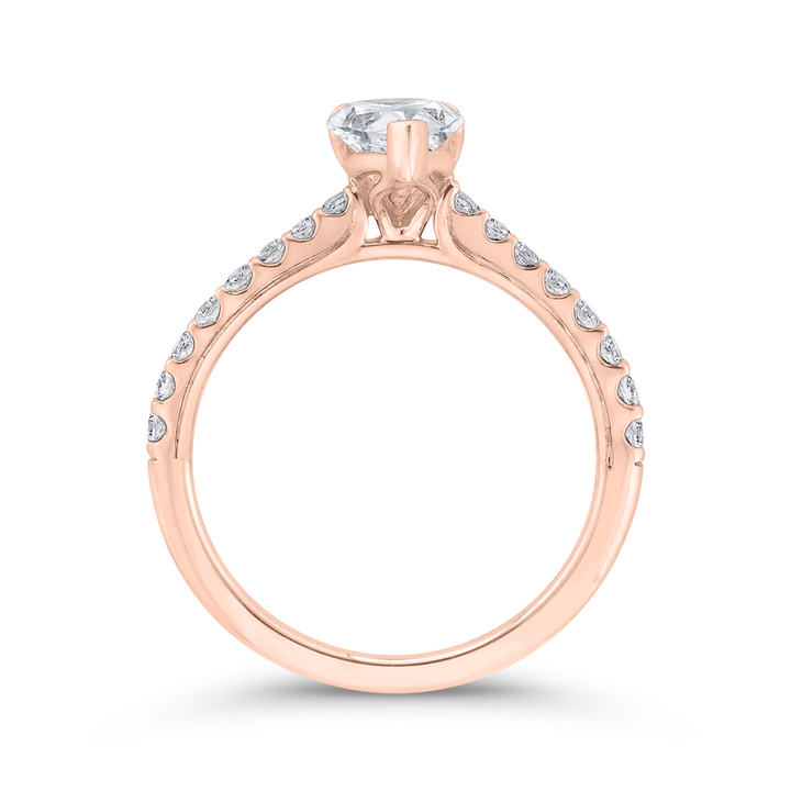 14K Rose Gold Straight Accented Pear Diamond Semi-Mount Ring .29CTW.