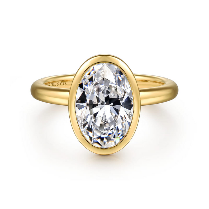 14K Yellow Gold Oval Bezel Solitaire Engagement Ring Setting
