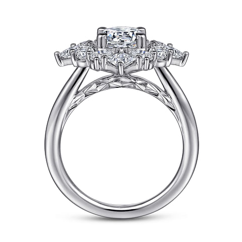 14K White Gold Fancy Halo Round Diamond Semi-Mount Ring 1.52CTW.