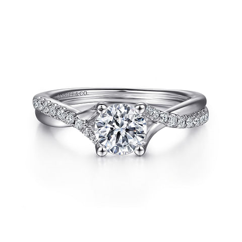 14K White Gold Twist Round Diamond Semi-Mount Ring .14CTW.