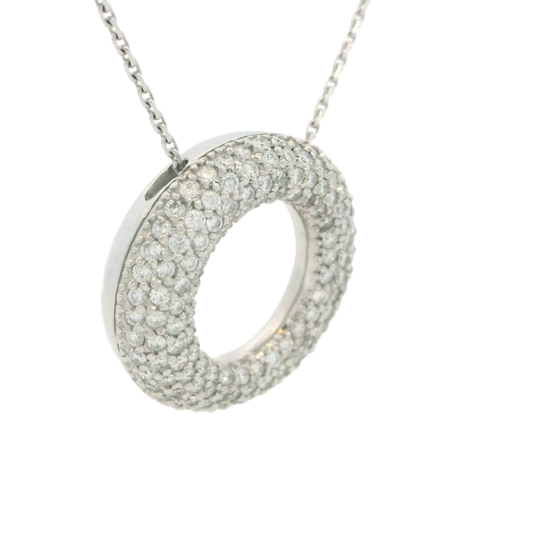 14K White Gold Estimated 2.04 CTW Natural Diamond Circle Pendant Necklace