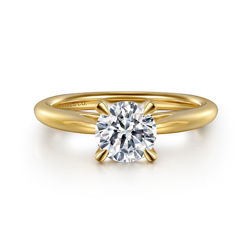 14K Yellow Gold Solitaire Round Diamond Cathedral Semi-Mount Ring