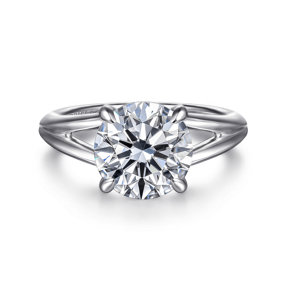 14K White Gold Solitaire Split Shank Round Diamond Semi-Mount Ring