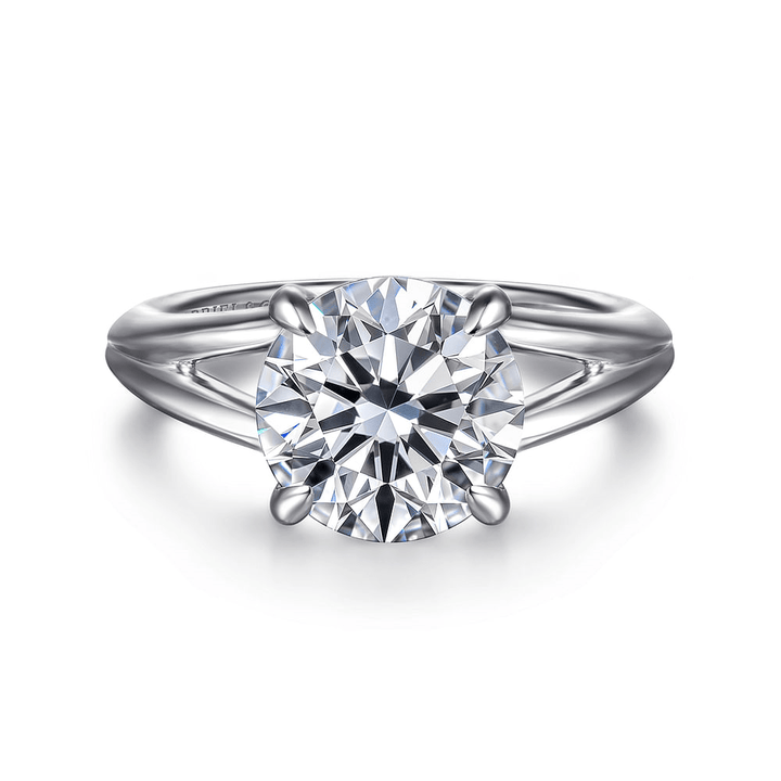 14K White Gold Solitaire Split Shank Round Diamond Semi-Mount Ring