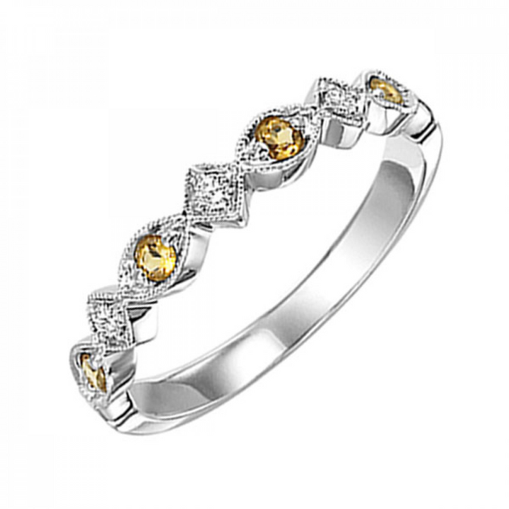 10K White Gold Natural Citrine Stackable Ring