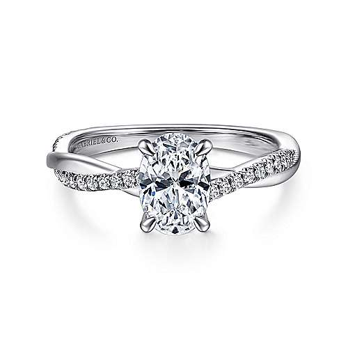 14K White Gold Twist Oval Diamond Semi-Mount Ring 0.14CTW.