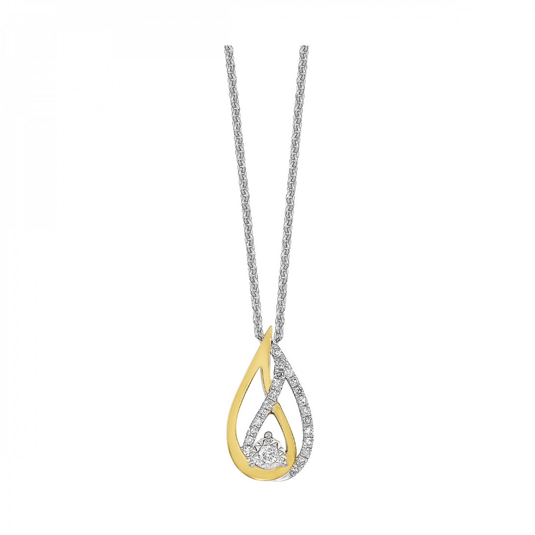 10K Two-Tone 0.10CTW. Natural Diamond Statement Pendant Necklace