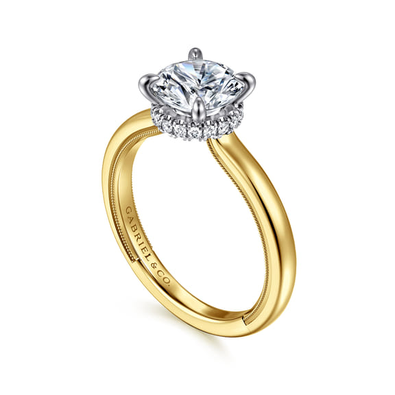 14K Two-Tone Gold Round Hidden Halo Engagement Ring Setting (0.10CTW)