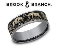 14K Yellow Gold Deer Fight Comfort Fit 7.5mm Wedding Band