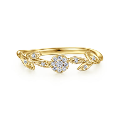 14K Yellow Gold Floral Diamond Promise Ring (0.10 ctw)