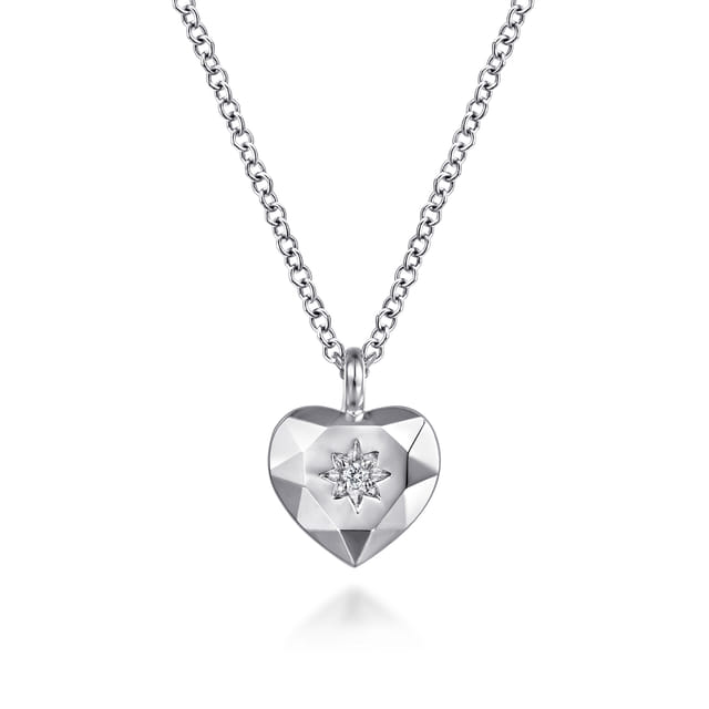 Sterling Silver Diamond Cut Heart Pendant Necklace