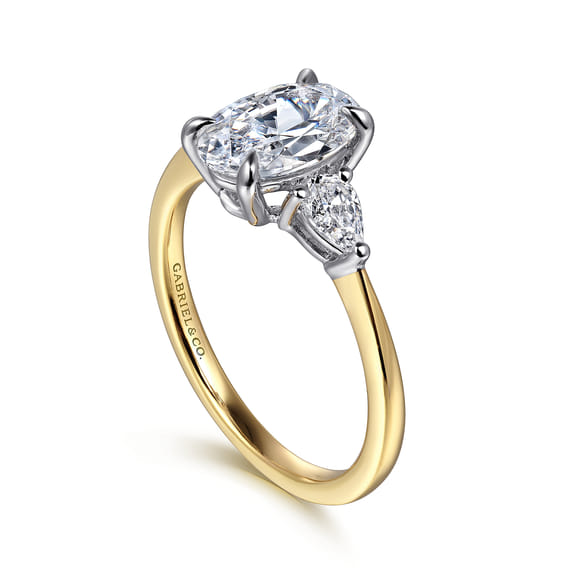 14K Two-Tone Gold Oval Three Stone Diamond Engagement Ring (0.30 ctw)