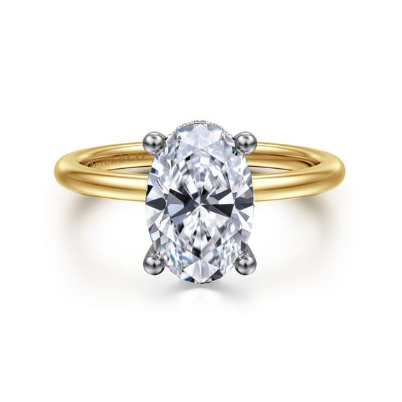 14K White-Yellow Gold Hidden Halo Oval Diamond Engagement Ring