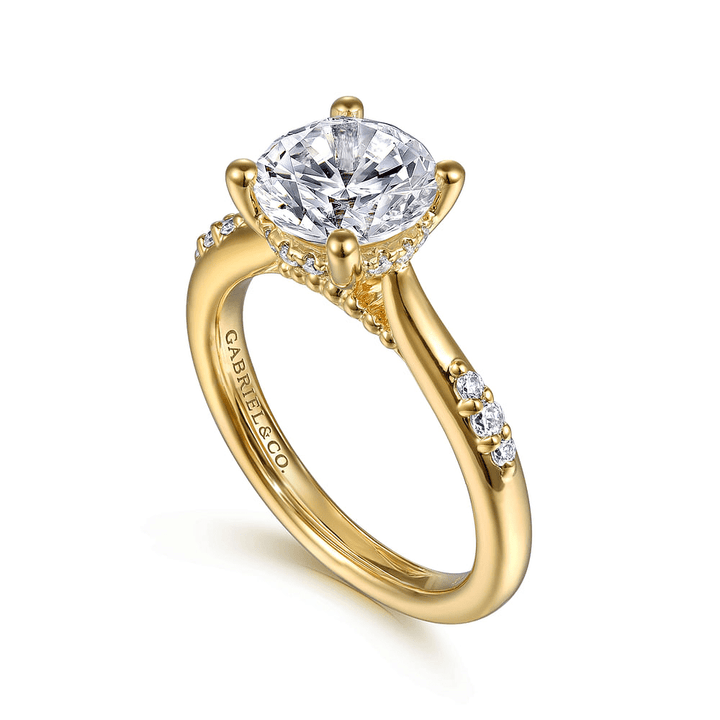 14K Yellow Gold Sparkle Accented Round Diamond Semi-Mount Ring 0.15CTW.