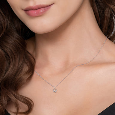 14K Yellow Gold and Sterling Silver Diamond Flower Necklace (0.08 ctw)