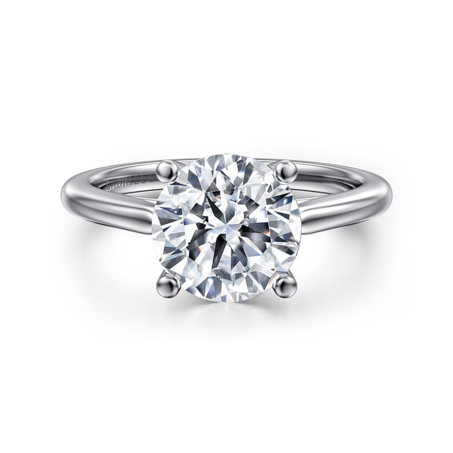 14K White Gold Solitaire Round Diamond Semi-Mount Ring CTW.