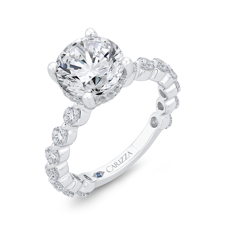 14K White Gold Straight Accented Round Diamond Semi-Mount Ring .99CTW.