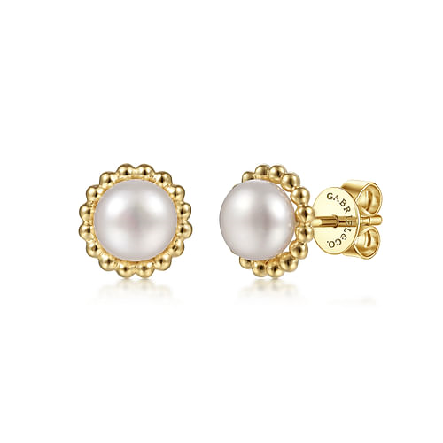 14K Beaded Pearl Stud Earrings