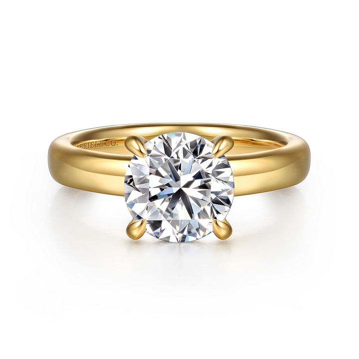 14K Yellow Gold Solitaire Hidden Halo Round Diamond Semi-Mount Ring 0.07CTW.