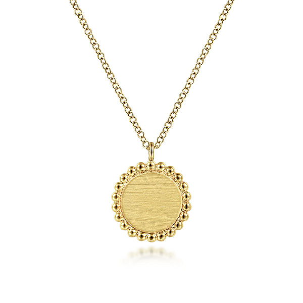 14K Yellow Gold Beaded Disk Pendant Necklace