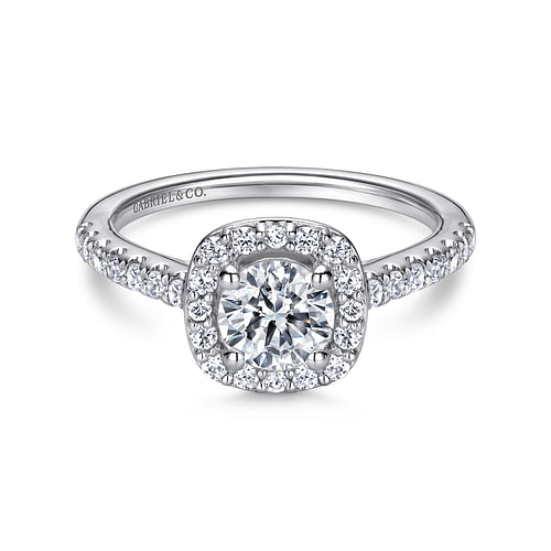 14K White Gold Halo Round Diamond Semi-Mount Ring 0.38CTW.