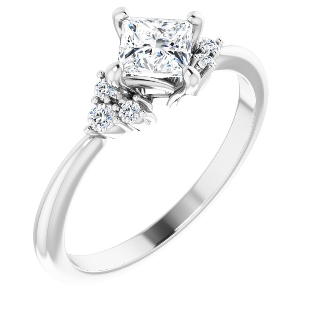 14K White Gold Accented Princess Diamond Semi-Mount Ring 0.10CTW.